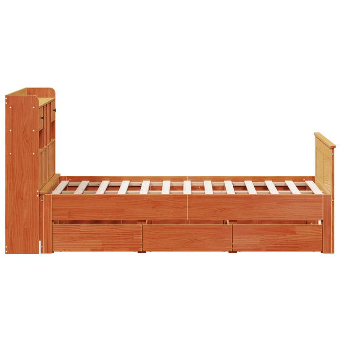 Pat cu bibliotecă fără saltea maro 135x190 cm lemn masiv de pin WALTI