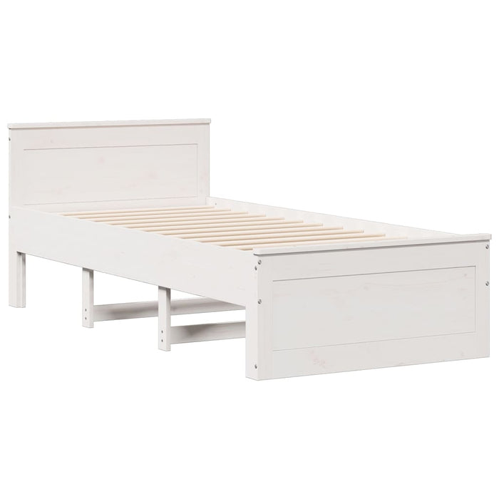 Pat cu bibliotecă fără saltea, alb, 90x190 cm, lemn masiv pin WALTI