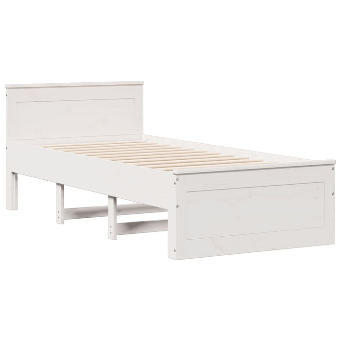 Pat cu bibliotecă fără saltea, alb, 75x190 cm, lemn masiv pin WALTI