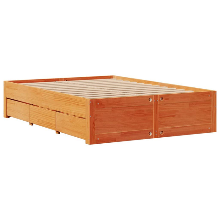 Pat cu bibliotecă fără saltea maro 150x200 cm lemn masiv de pin - WALTI WALTI