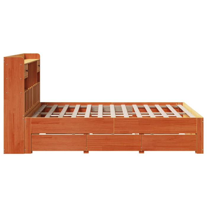 Pat cu bibliotecă fără saltea maro 150x200 cm lemn masiv de pin - WALTI WALTI