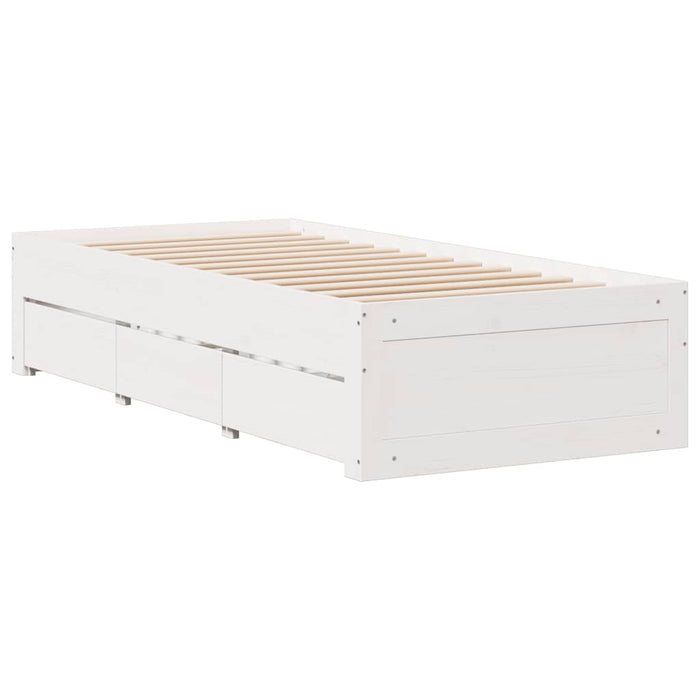 Pat cu bibliotecă fără saltea, alb, 90x200 cm, lemn masiv pin - WALTI WALTI