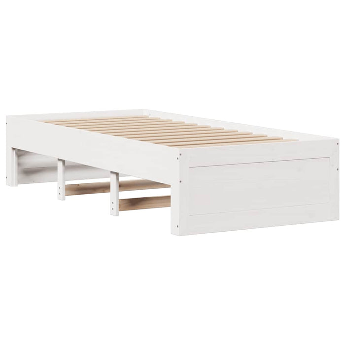 Pat cu bibliotecă fără saltea, alb, 90x200 cm, lemn masiv pin - WALTI WALTI