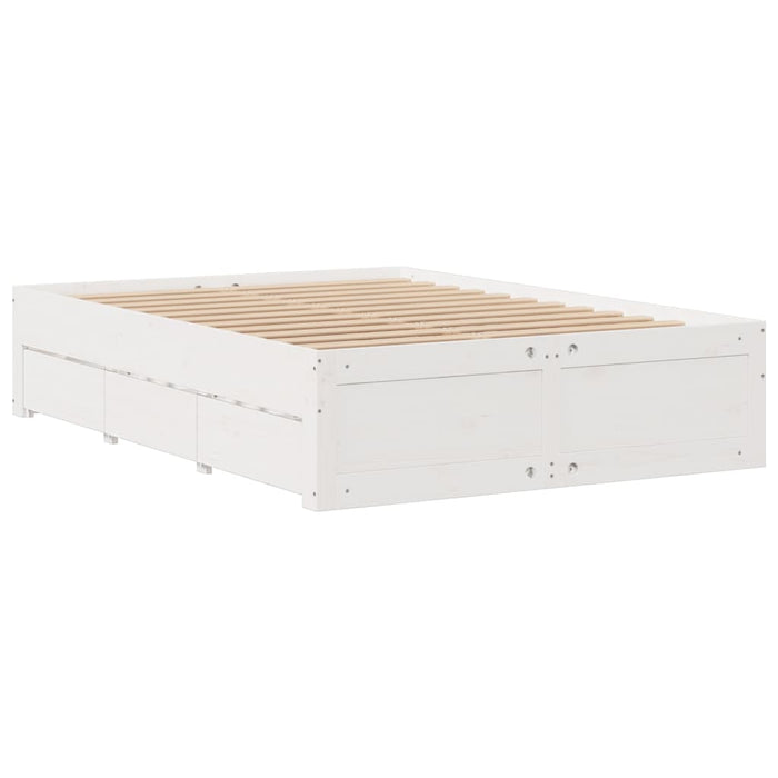Pat cu bibliotecă fără saltea, alb, 140x190 cm, lemn masiv pin - WALTI WALTI