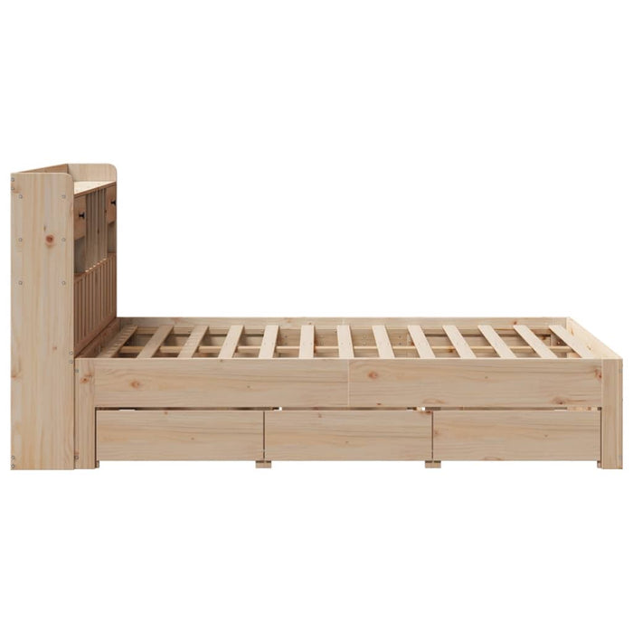 Pat cu bibliotecă fără saltea, 135x190 cm, lemn masiv de pin WALTI