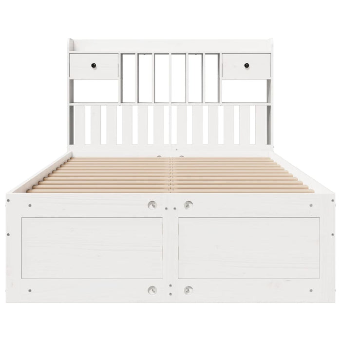 Pat cu bibliotecă fără saltea, alb, 135x190 cm, lemn masiv pin - WALTI WALTI