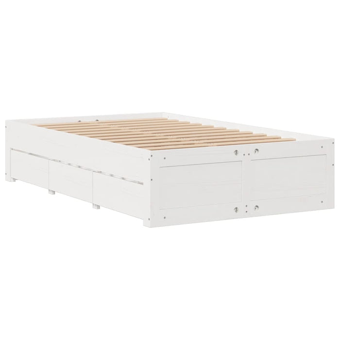 Pat cu bibliotecă fără saltea, alb, 135x190 cm, lemn masiv pin - WALTI WALTI