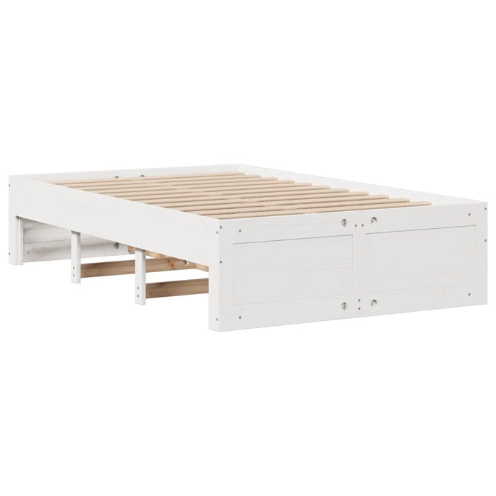 Pat cu bibliotecă fără saltea, alb, 135x190 cm, lemn masiv pin - WALTI WALTI