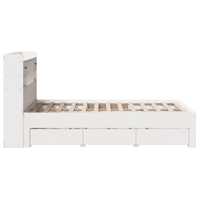 Pat cu bibliotecă fără saltea, alb, 135x190 cm, lemn masiv pin - WALTI WALTI
