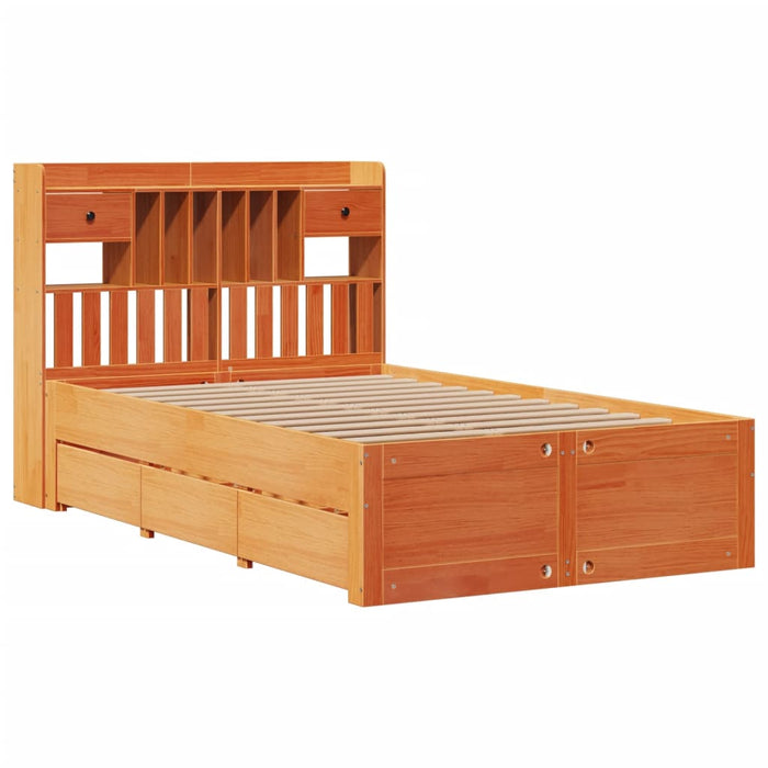 Pat cu bibliotecă fără saltea maro 135x190 cm lemn masiv de pin - WALTI WALTI