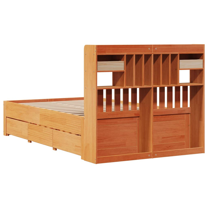 Pat cu bibliotecă fără saltea maro 135x190 cm lemn masiv de pin - WALTI WALTI