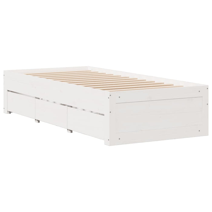 Pat cu bibliotecă fără saltea, alb, 90x190 cm, lemn masiv pin WALTI