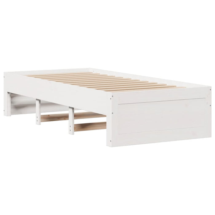 Pat cu bibliotecă fără saltea, alb, 90x190 cm, lemn masiv pin WALTI