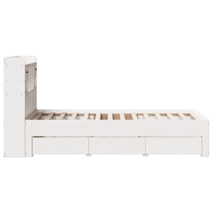 Pat cu bibliotecă fără saltea, alb, 90x190 cm, lemn masiv pin WALTI