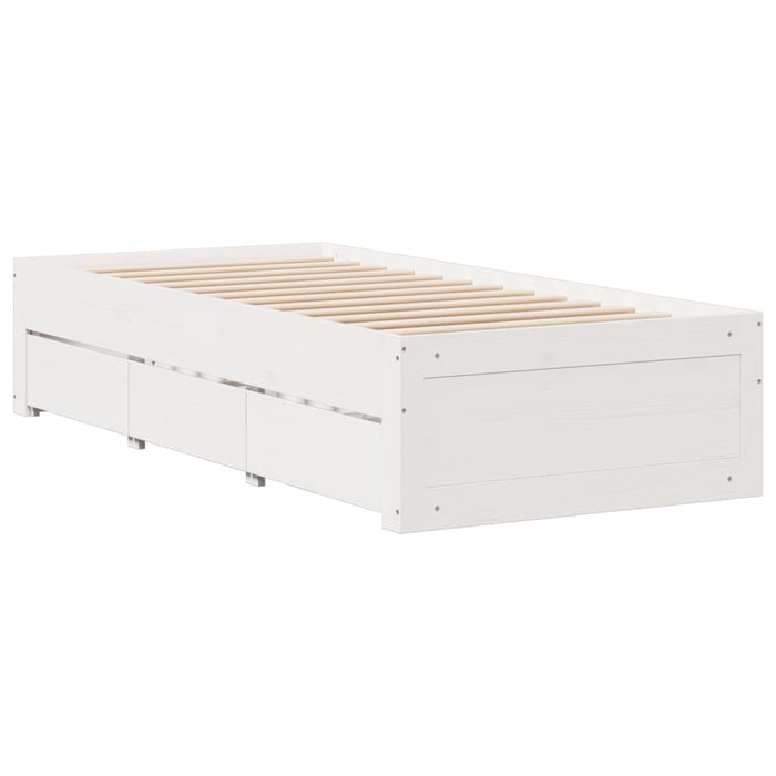 Pat cu bibliotecă fără saltea, alb, 75x190 cm, lemn masiv pin WALTI