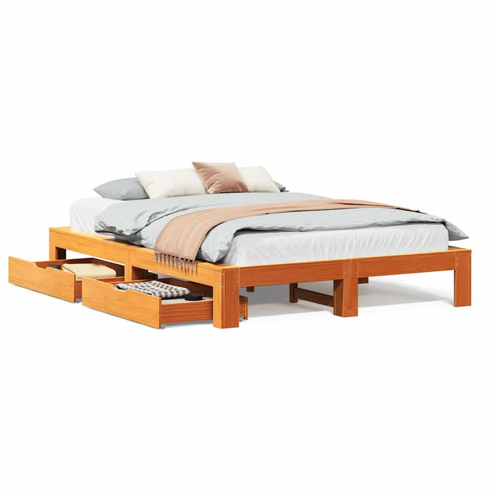 Cadru de pat fără saltea, maro ceruit 150x200 cm lemn masiv pin - WALTI WALTI