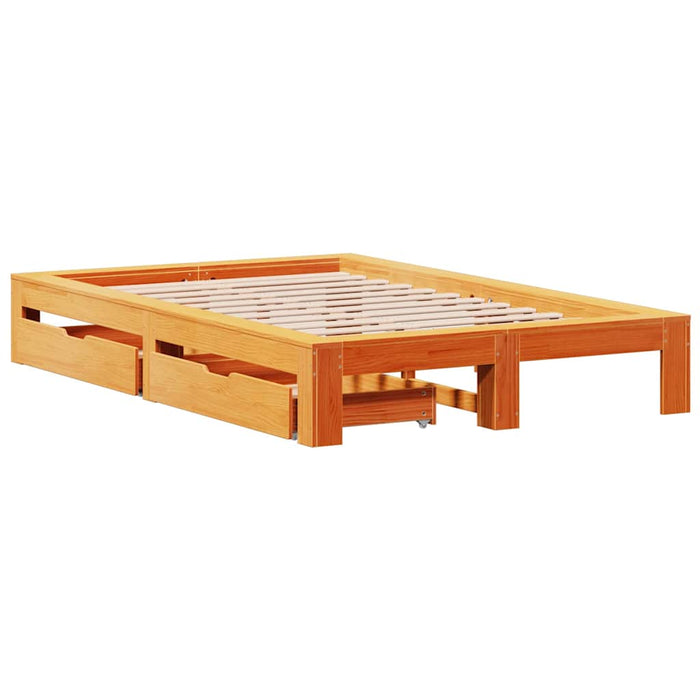 Cadru pat fără saltea, maro ceruit, 135x190 cm, lemn masiv pin - WALTI WALTI