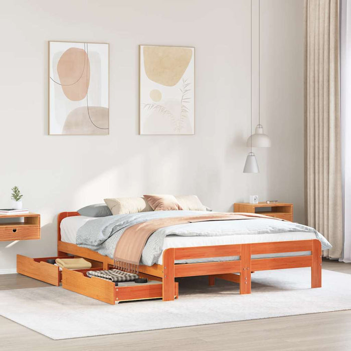 Cadru pat fără saltea, maro ceruit, 160x200 cm, lemn masiv pin - WALTI WALTI