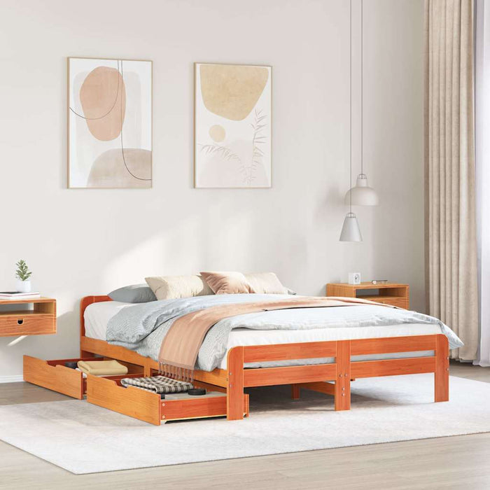 Cadru de pat fără saltea, maro ceruit 150x200 cm lemn masiv pin - WALTI WALTI
