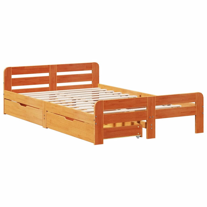 Cadru pat fără saltea, maro ceruit, 135x190 cm, lemn masiv pin - WALTI WALTI