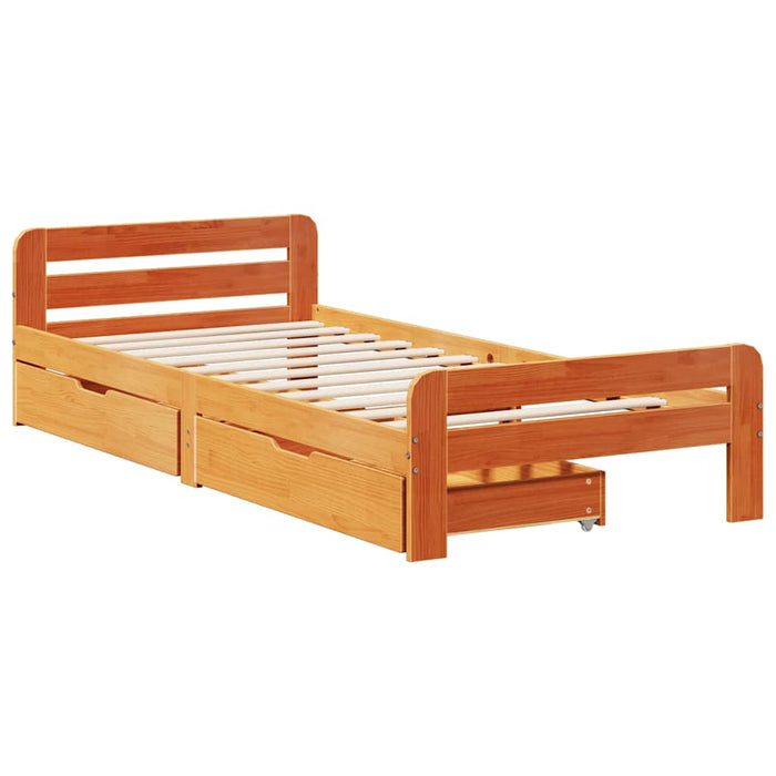 Cadru pat fără saltea, maro ceruit, 75x190 cm, lemn masiv pin - WALTI WALTI