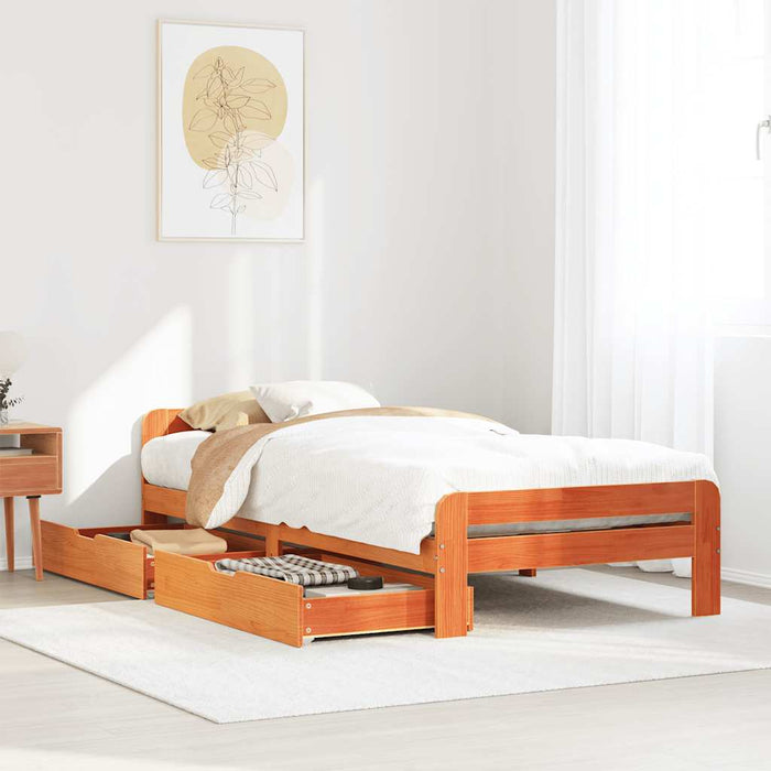 Cadru pat fără saltea, maro ceruit, 75x190 cm, lemn masiv pin - WALTI WALTI