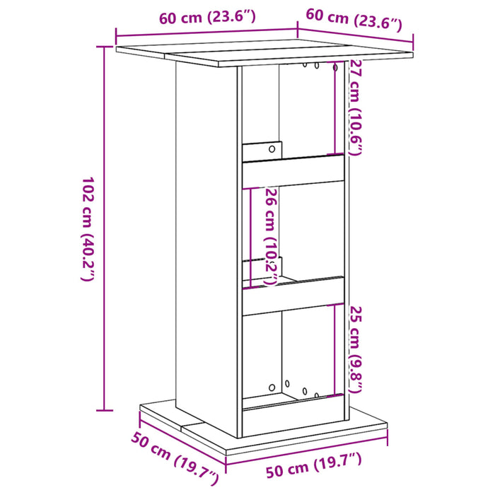 Masă bar cu depozitare, gri beton, 60x60x102 cm, lemn prelucrat WALTI