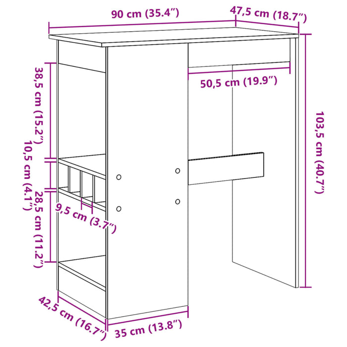 Masă de bar cu raft, alb, 90x47,5x103,5 cm, lemn prelucrat WALTI