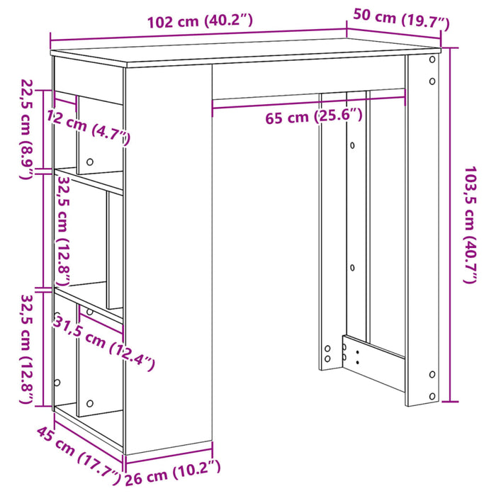 Masă de bar cu rafturi, stejar sonoma, 102x50x103,5 cm, lemn WALTI