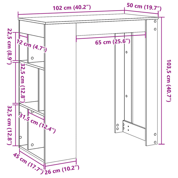 Masă bar cu rafturi, gri sonoma, 102x50x103,5 cm lemn prelucrat WALTI