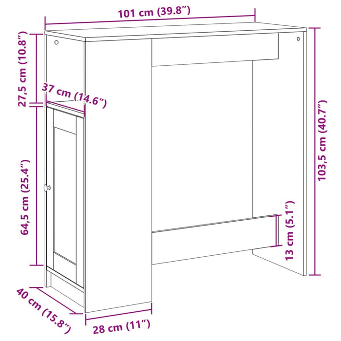 Masă de bar cu rafturi, alb, 101x40x103,5 cm, lemn prelucrat - WALTI WALTI