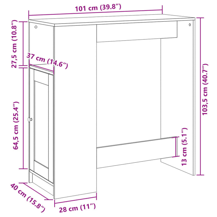 Masă de bar cu rafturi, negru, 101x40x103,5 cm, lemn prelucrat WALTI