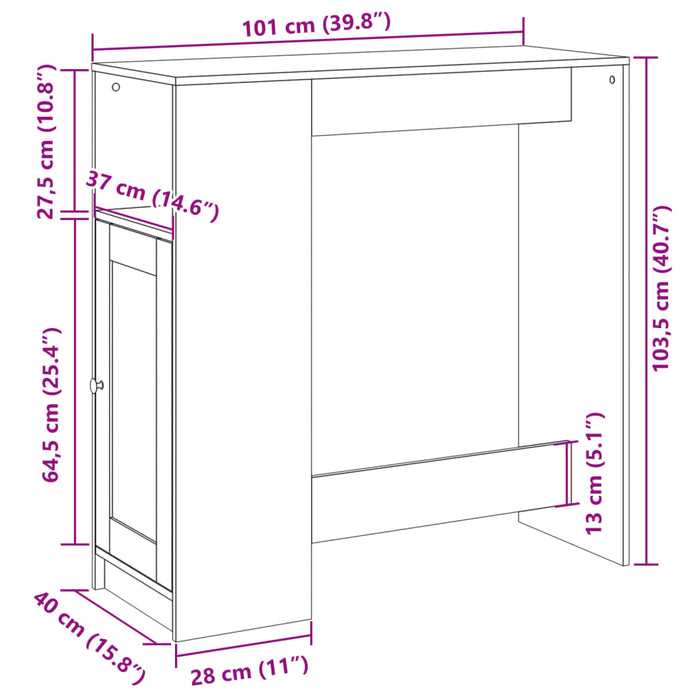 Masă bar cu rafturi, stejar maro 101x40x103,5 cm lemn prelucrat WALTI