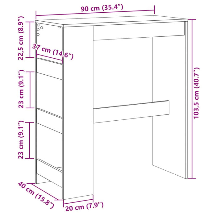 Masă de bar cu rafturi, alb, 90x40x103,5 cm, lemn prelucrat - WALTI WALTI