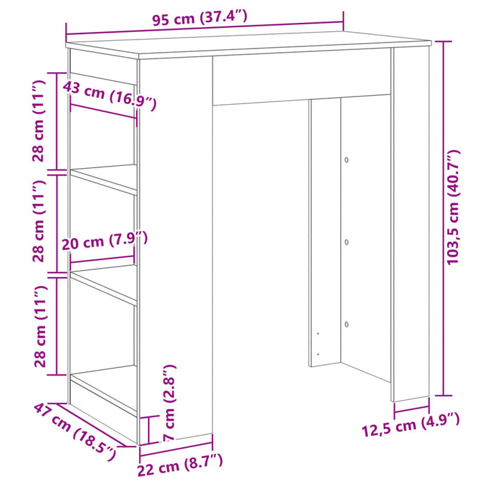 Masă de bar cu rafturi, alb, 95x47x103,5 cm, lemn prelucrat WALTI