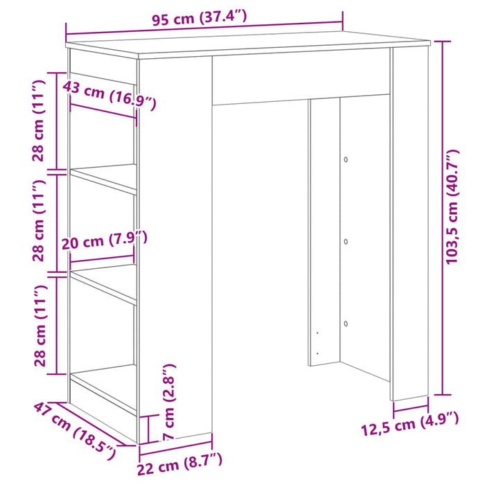 Masă de bar cu rafturi, negru, 95x47x103,5 cm, lemn prelucrat WALTI