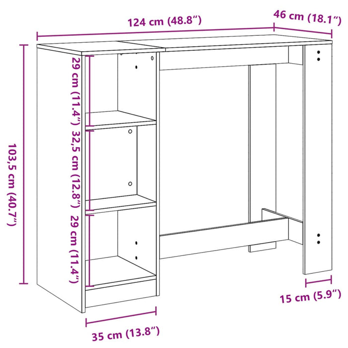 Masă de bar cu raft, alb, 124x46x103,5 cm, lemn prelucrat WALTI