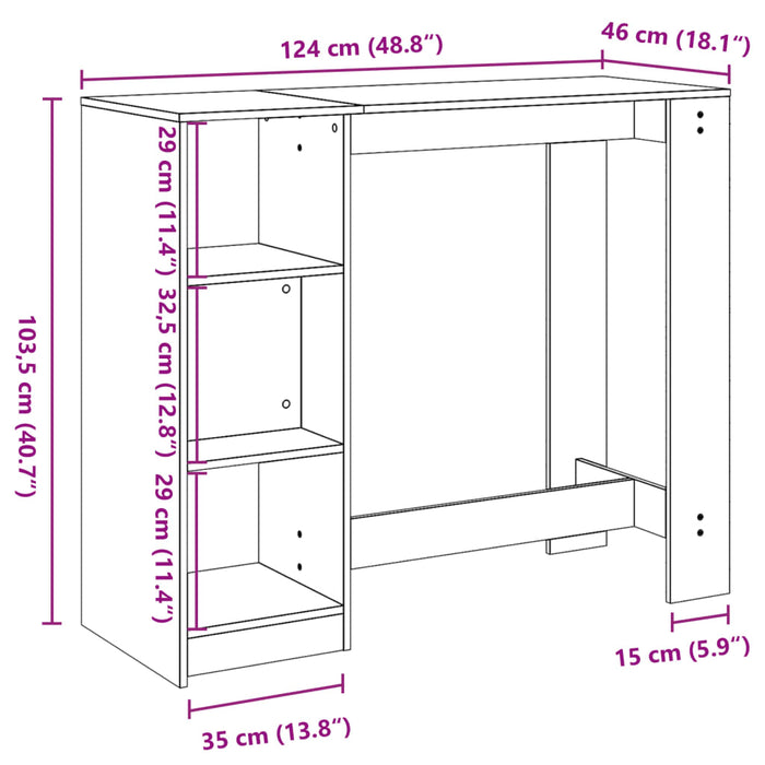 Masă bar cu raft stejar Sonoma, 124x46x103,5 cm, lemn prelucrat WALTI