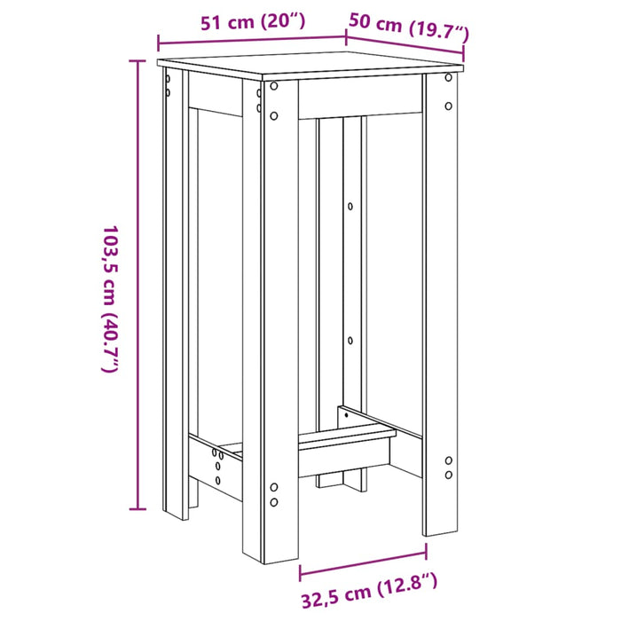 Masă bar, alb, 51x50x103,5 cm, lemn prelucrat WALTI