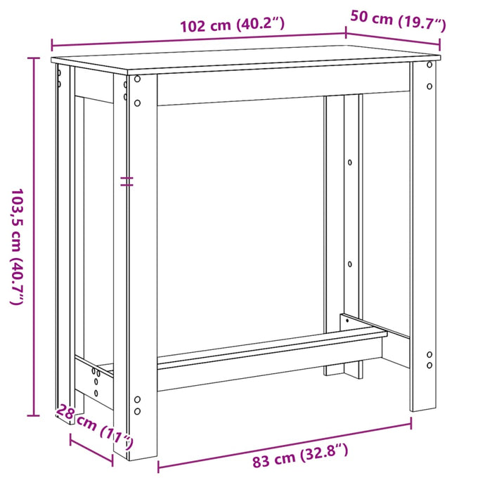 Masă de bar, stejar artizanal, 102x50x103,5 cm, lemn prelucrat - WALTI WALTI
