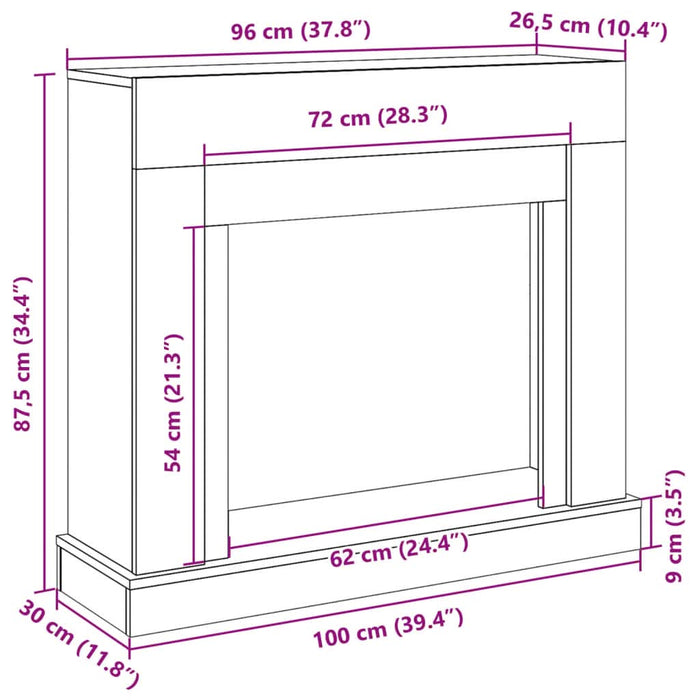 Mască de șemineu, gri beton, 100x30x87,5 cm, lemn prelucrat - WALTI WALTI