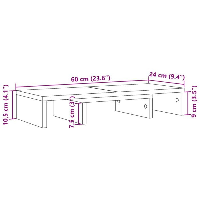 Suport monitor reglabil, stejar artizanal, 60x24x10,5 cm, lemn - WALTI WALTI
