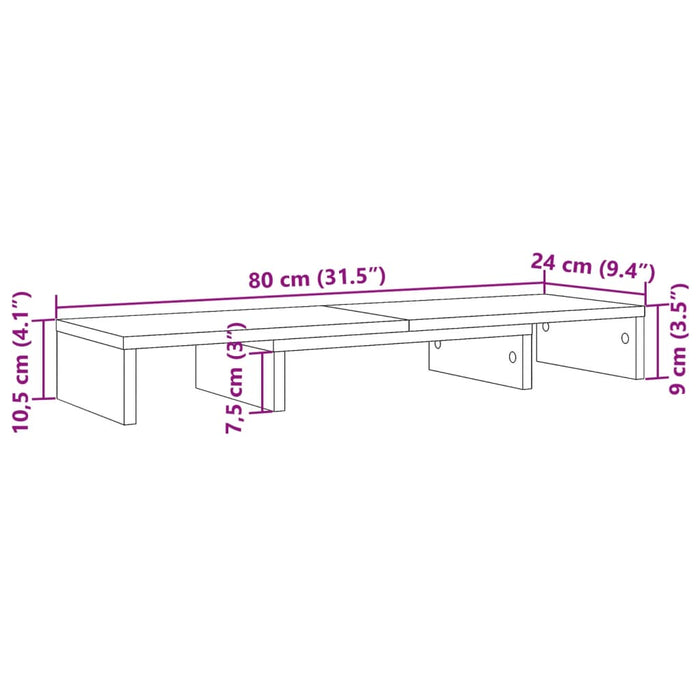 Suport monitor reglabil, stejar artizanal, 80x24x10,5 cm, lemn - WALTI WALTI