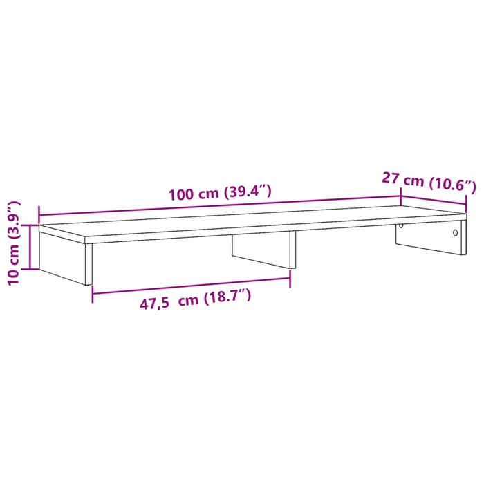 Suport monitor, stejar artizanal, 100x27x10 cm, lemn prelucrat - WALTI WALTI