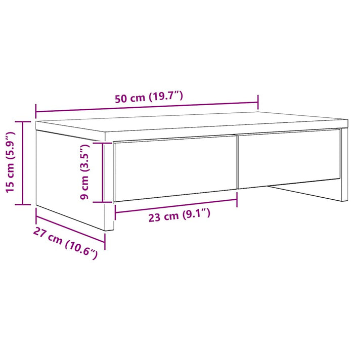 Suport monitor cu sertare, stejar artizanal, 50x27x15 cm, lemn - WALTI WALTI
