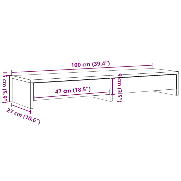 Suport monitor cu sertare gri beton 100x27x15 cm lemn prelucrat WALTI