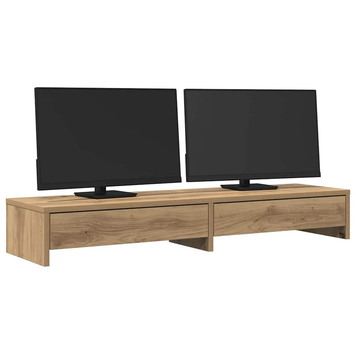 Suport monitor cu sertare, stejar artizanal, 100x27x15 cm, lemn - WALTI WALTI