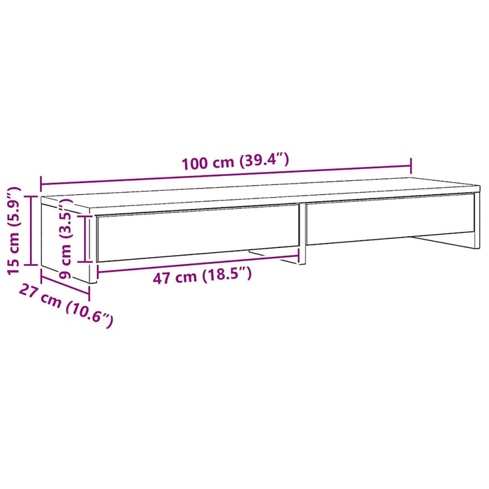 Suport monitor cu sertare, stejar artizanal, 100x27x15 cm, lemn - WALTI WALTI