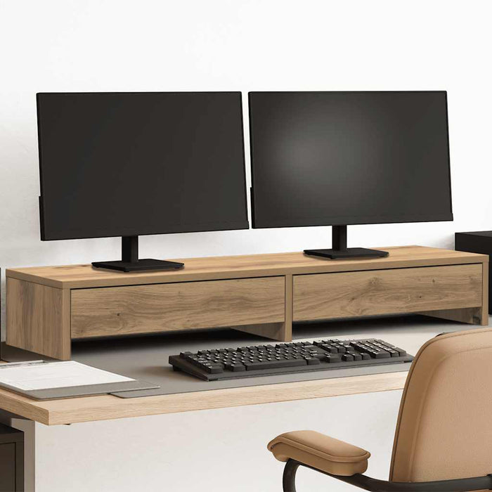 Suport monitor cu sertare, stejar artizanal, 100x27x15 cm, lemn - WALTI WALTI