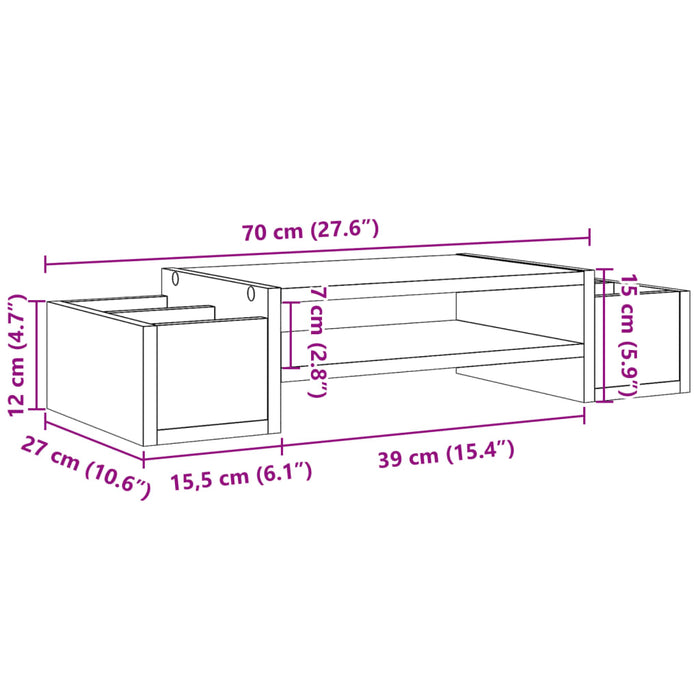 Suport monitor cu depozitare, alb, 70x27x15 cm, lemn prelucrat WALTI